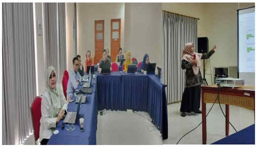 Presentasi Ibu Muthoharoh, M.Pd.I., Mewakili Kelompok Rumpun PAI Untuk Memaparkan Hasil Diskusi